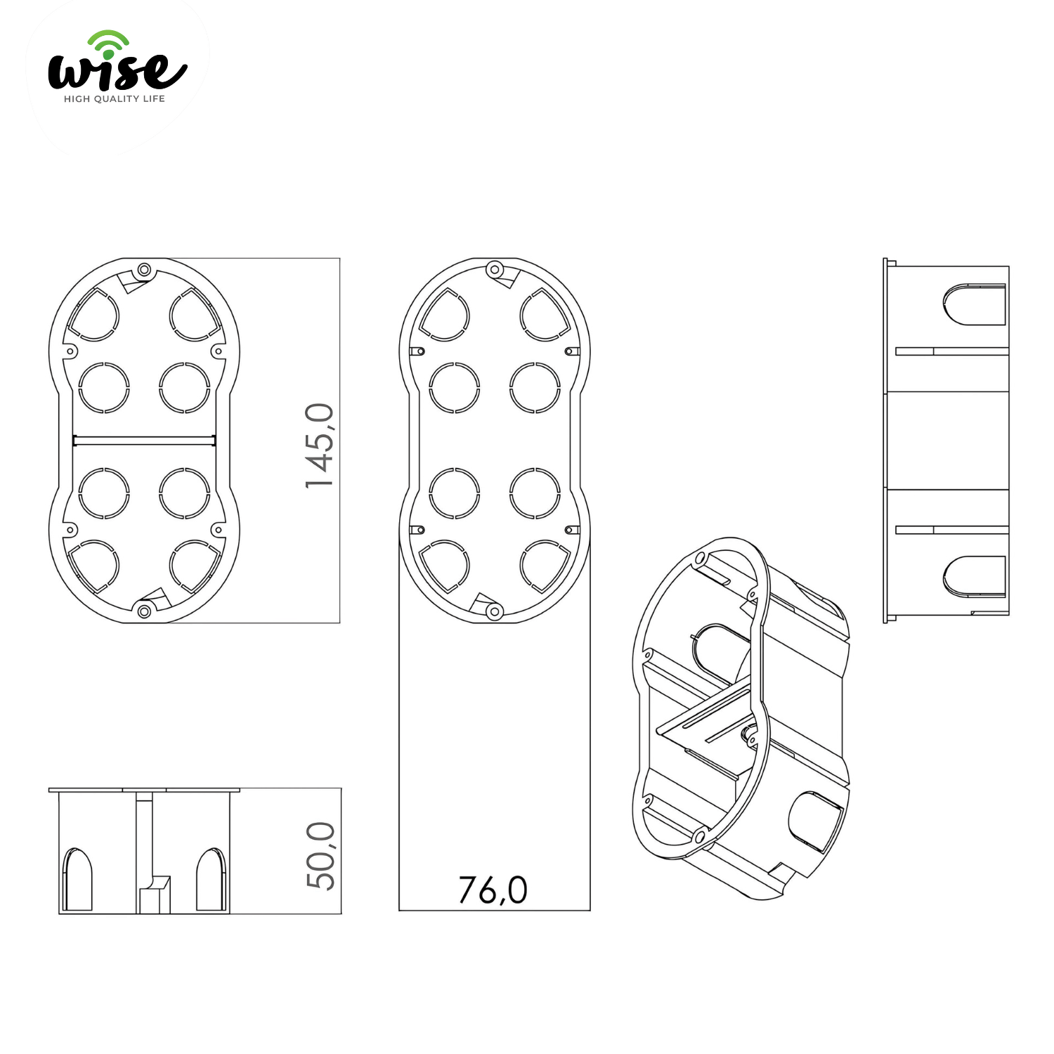 Wise dozna modularna 4M za gips 71mm WTDOZ2